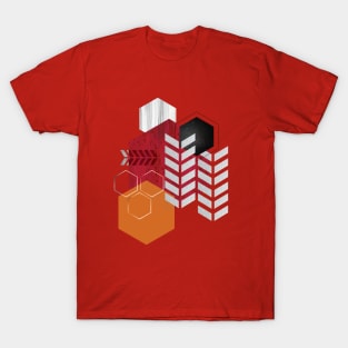 Red and Orange Hexagonal Geometric T-Shirt